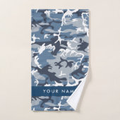 冬の雪の青の迷彩自分の名前をパーソナライズ バスタオルセット (ハンドタオル)