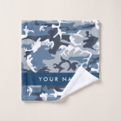 冬の雪の青の迷彩自分の名前をパーソナライズ バスタオルセット (ウォッシュタオル)