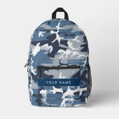 冬の雪の青の迷彩自分の名前をパーソナライズ プリントバックパック (正面)