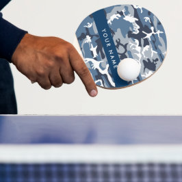 冬の雪の青の迷彩自分の名前をパーソナライズ 卓球ラケット