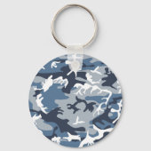 冬の雪の青の迷彩、軍隊、陸軍 キーホルダー (正面)