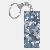 冬の雪の青の迷彩、軍隊、陸軍 キーホルダー (正面左)