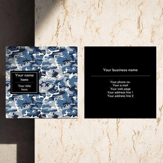 冬の雪の青の迷彩、軍隊、陸軍 スクエア名刺