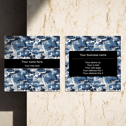 冬の雪の青の迷彩、軍隊、陸軍 スクエア名刺