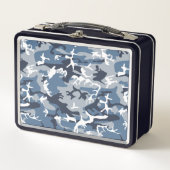 冬の雪の青の迷彩、軍隊、陸軍 メタルランチボックス (正面)