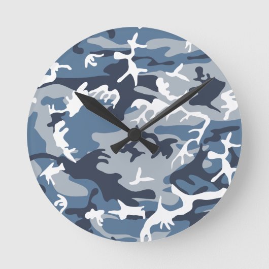 冬の雪の青の迷彩、軍隊、陸軍 ラウンド壁時計 (正面)
