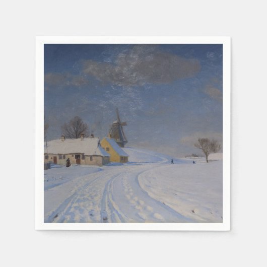 冬の雪の風景(H.A. Brendekilde) スタンダードカクテルナプキン (正面)