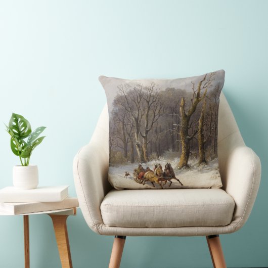 冬の雪の馬のそりの乗車の森林装飾用クッション クッション (椅子)