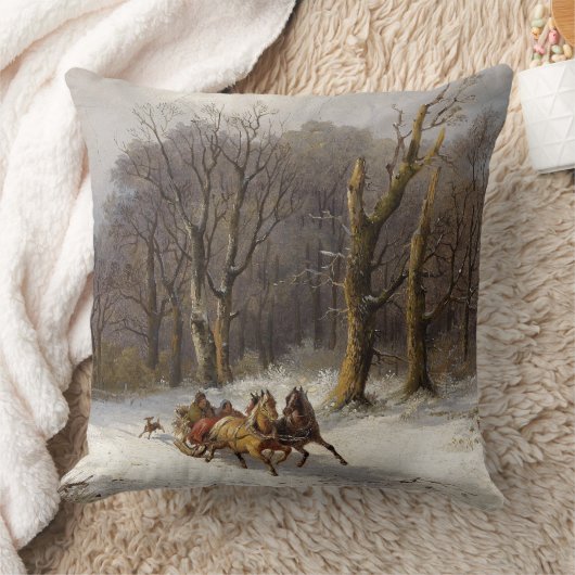 冬の雪の馬のそりの乗車の森林装飾用クッション クッション (ブランケット)