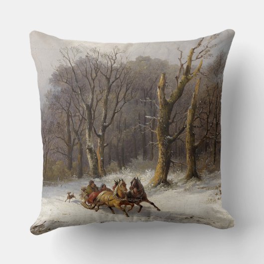冬の雪の馬のそりの乗車の森林装飾用クッション クッション (裏面)