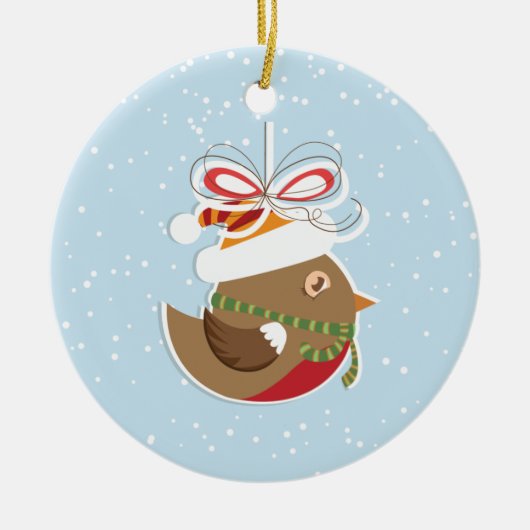 冬の雪の鳥クリスマスツリーオーナメント セラミックオーナメント (正面)