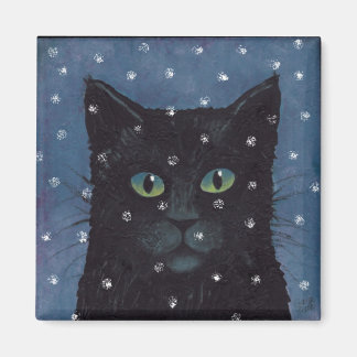 冬の雪の黒猫 マグネット