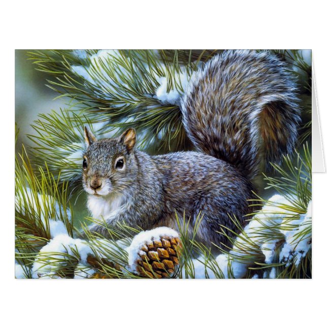 冬の雪の…灰色の(灰色の)リス (正面横)