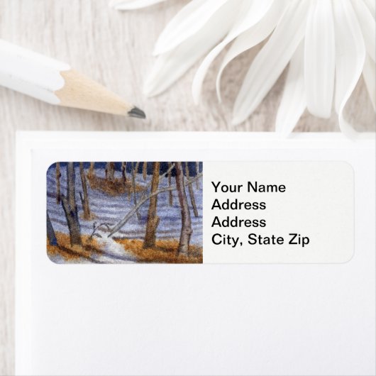 冬の雪は冬の暗い松の木の影を覆った。 ラベル (インサイチュ)