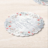 冬の雪ほこりっぽいブルーベリーリースベビーシャワー ペーパーコースター (アングル)