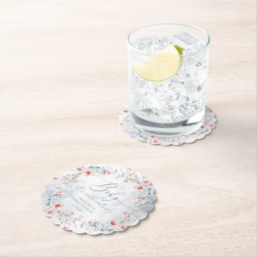 冬の雪ほこりっぽいブルーベリーリースベビーシャワー ペーパーコースター (インサイチュ)