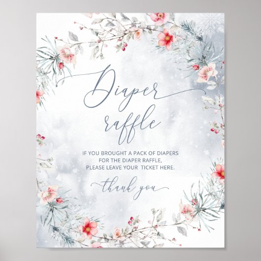 冬の雪ほこりっぽい青いクリスマスおむつラッフル ポスター (正面)