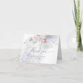 冬の雪ほこりっぽい青いブライダル感謝していユー カード (正面)