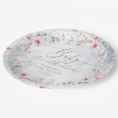 冬の雪ほこりっぽい青いリースの赤ちゃんシャワー ペーパープレート (アングル)