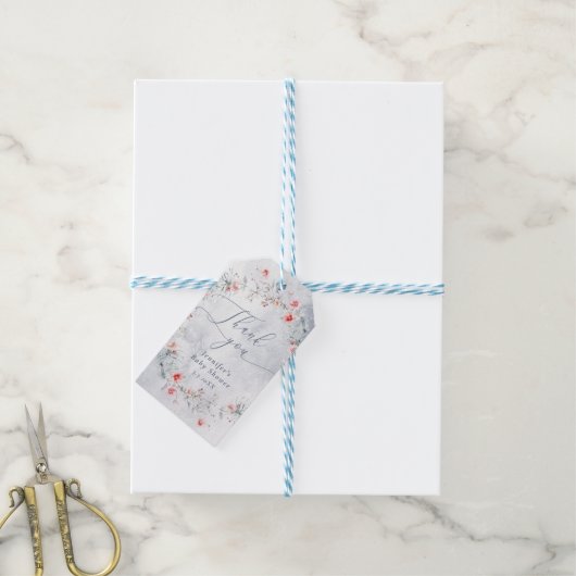 冬の雪ほこりっぽい青リースありがとう ギフトタグ (より糸付き)