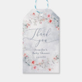 冬の雪ほこりっぽい青リースありがとう ギフトタグ (正面)