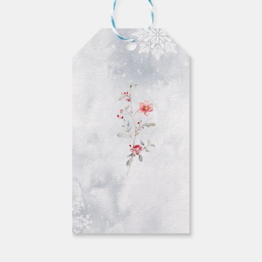 冬の雪ほこりっぽい青リースありがとう ギフトタグ (裏面)