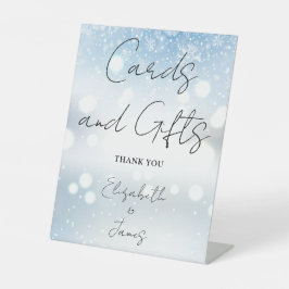 冬の雪エレガント片のスクリプトカードとギフト 台座サイン