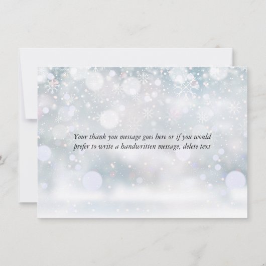 冬の雪エレガント片のハートスクリプト サンキューカード (裏面)