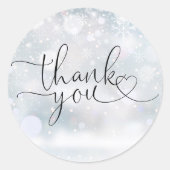 冬の雪エレガント片ハートスクリプトありがとう ラウンドシール (正面)