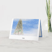 冬の雪クリスマスツリー&スノーフレークスホリデー カード (裏面)