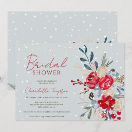 冬の雪クリスマスフラワースクリプトブライダルシャワー 招待状