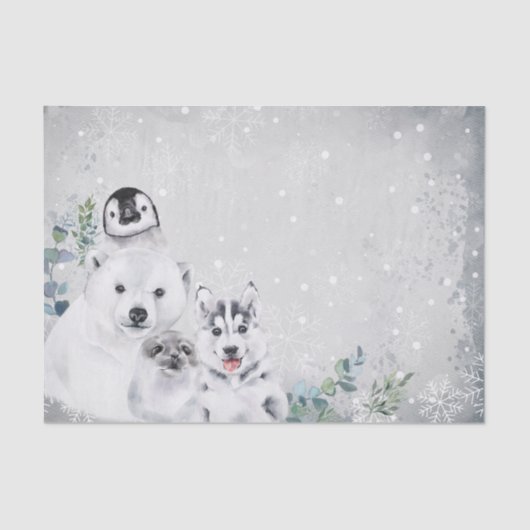 冬の雪クリスマス北極の赤ちゃん動物 薄葉紙 (正面)