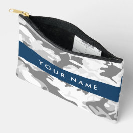 冬の雪グレーカモフラージュあなたの名前をパーソナライズ アクセサリーポーチ