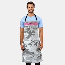 冬の雪グレーカモフラージュあなたの名前をパーソナライズ エプロン