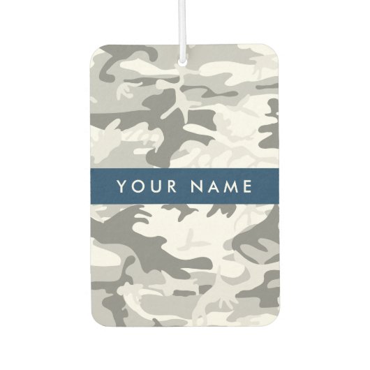 冬の雪グレーカモフラージュあなたの名前をパーソナライズ カーエアーフレッシュナー (正面)