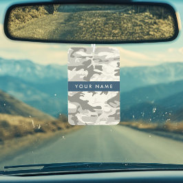 冬の雪グレーカモフラージュあなたの名前をパーソナライズ カーエアーフレッシュナー