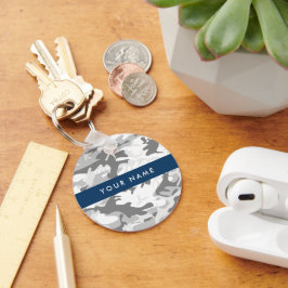 冬の雪グレーカモフラージュあなたの名前をパーソナライズ キーホルダー