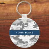冬の雪グレーカモフラージュあなたの名前をパーソナライズ キーホルダー (正面)