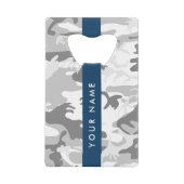 冬の雪グレーカモフラージュあなたの名前をパーソナライズ クレジットカード栓抜き (正面)