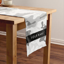 冬の雪グレーカモフラージュあなたの名前をパーソナライズ ショートテーブルランナー