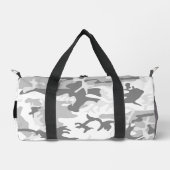 冬の雪グレーカモフラージュあなたの名前をパーソナライズ ダッフルバッグ (正面)