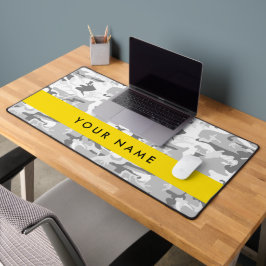 冬の雪グレーカモフラージュあなたの名前をパーソナライズ デスクマット
