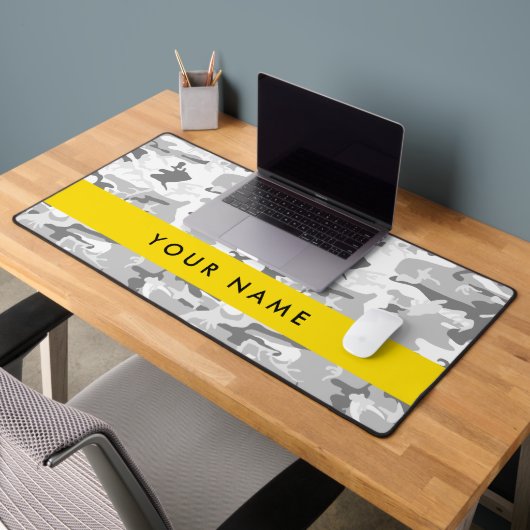 冬の雪グレーカモフラージュあなたの名前をパーソナライズ デスクマット (オフィス2)