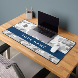 冬の雪グレーカモフラージュあなたの名前をパーソナライズ デスクマット