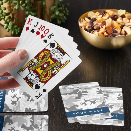 冬の雪グレーカモフラージュあなたの名前をパーソナライズ トランプ (インサイチュ)