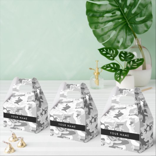 冬の雪グレーカモフラージュあなたの名前をパーソナライズ フェイバーボックス (複数)