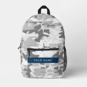 冬の雪グレーカモフラージュあなたの名前をパーソナライズ プリントバックパック (正面)