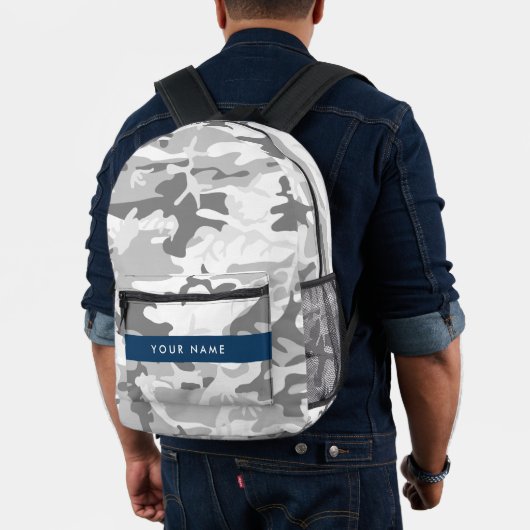 冬の雪グレーカモフラージュあなたの名前をパーソナライズ プリントバックパック (インサイチュ (モデル))