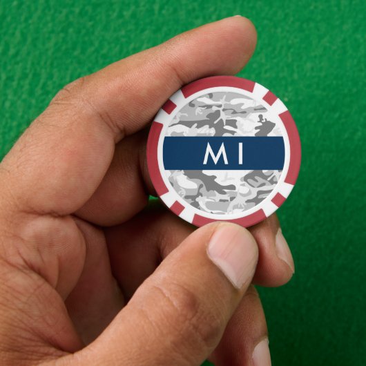 冬の雪グレーカモフラージュあなたの名前をパーソナライズ ポーカーチップ (手)