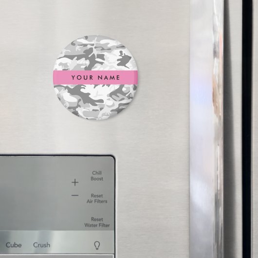 冬の雪グレーカモフラージュあなたの名前をパーソナライズ マグネット (インサイチュ (冷蔵庫))